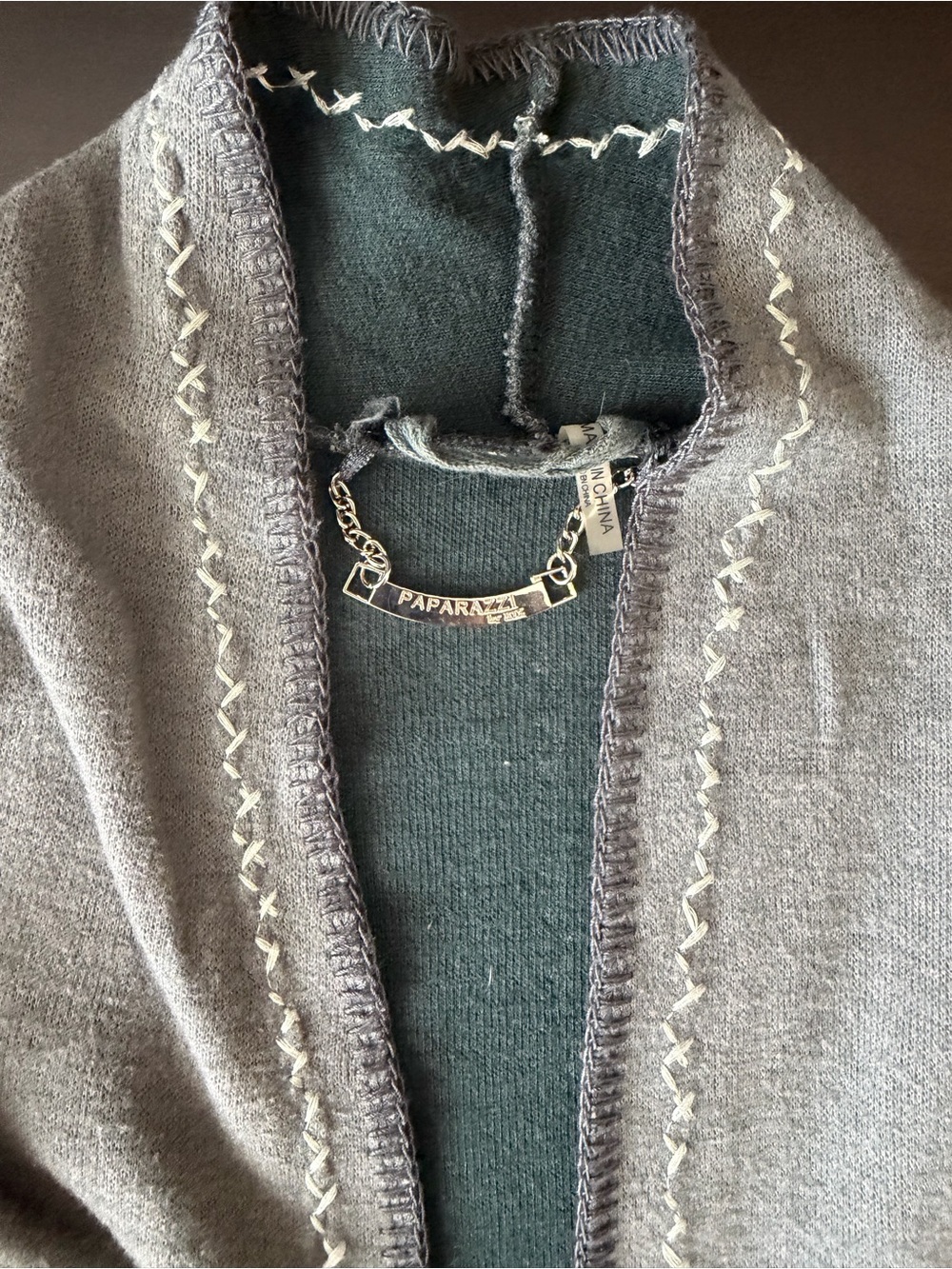 Paparazzi Floral Embroidered Open Front Cardigan Jacket Gray Boho Vintage - Picture 8 of 8